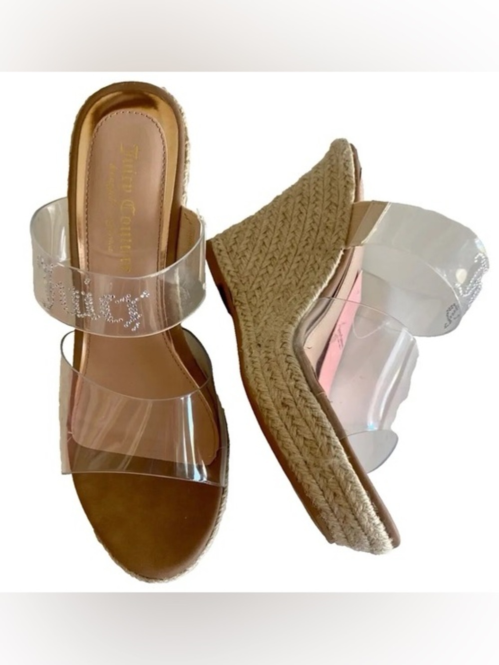Juicy Couture Cristene Nude Espadrille Rhinestone Wedge Sandals Size 7.5